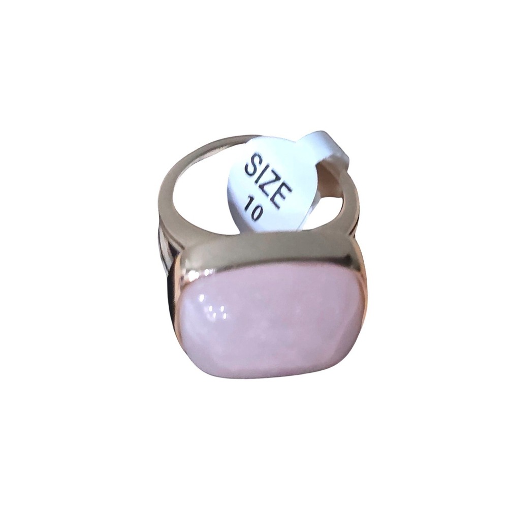 Rose Quartz Cushion Cabochon Goldtone‎ Split Shank Cocktail Ring Size 10 Pink - Picture 2 of 6